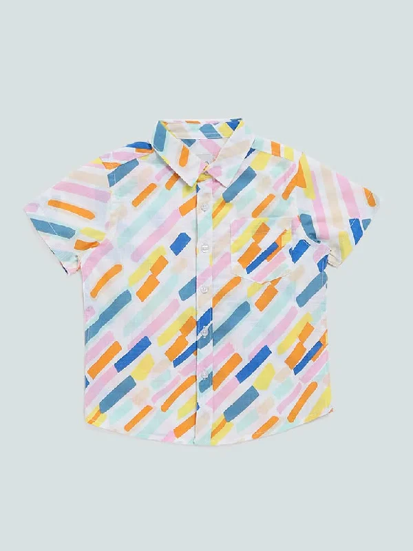 Women's pants for family gatherings Embroidered women jeans with intricate patterns HOP Kids Multicolour Abstract Striped Printed Shirt