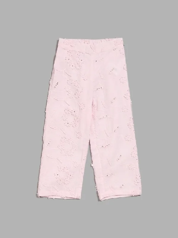 Women's discounted work pants Cargo women jeans with multiple pockets for added functionality HOP Kids Pink Floral Embroidered Trouser