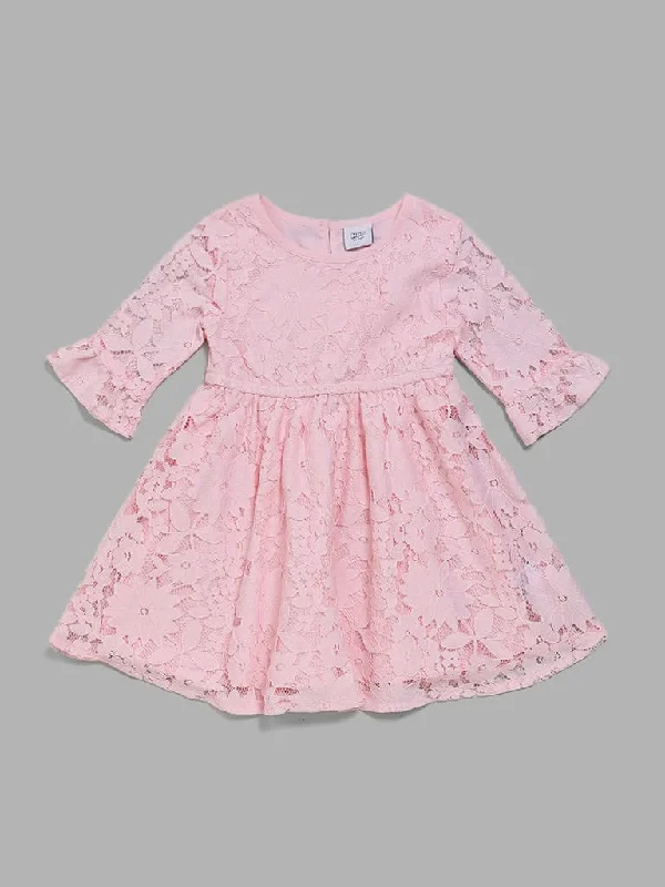 Women's lace - trimmed evening pants Light - wash women jeans for a fresh and summery appearance HOP Kids Pink Lace Fit and Flare Dress