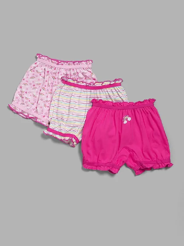 Women's pants with mesh panels Jeggings women jeans combining the comfort of leggings and style of jeans HOP Kids Pink Rainbow Printed Bloomers - Pack of 3