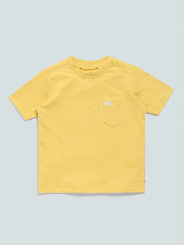 Women's pants for outdoor adventures Dark - wash women jeans for a sophisticated and slimming effect HOP Kids Solid Yellow Car Embroidered T-Shirt