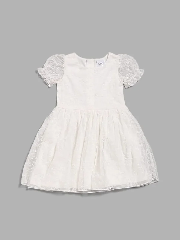 Women's summer - weight linen pants High - waisted women jeans for a flattering silhouette HOP Kids White Floral Embroidered Dress