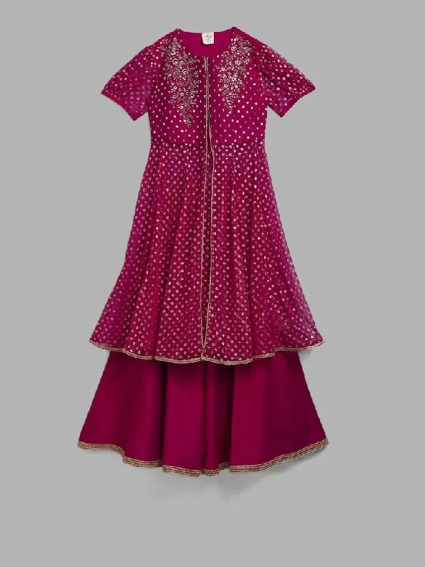 Women's pants for music festivals Ripped women jeans for a rebellious and fashion - forward style Utsa Kids Dark Pink Floral Embroidered Kurta with Skirt (8 -14yrs)
