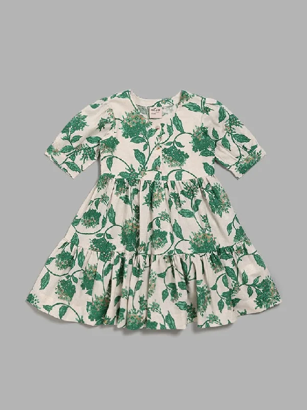 Women's pants for office meetings High - waisted women jeans for a flattering silhouette Utsa Kids Off White & Green Floral Printed Tiered Dress (2 - 8yrs)