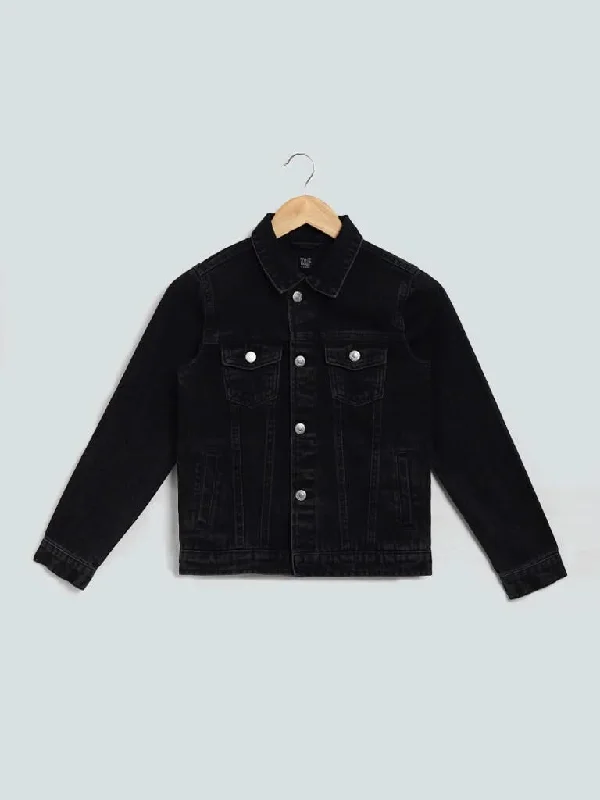 Women's senior - friendly lounge pants Embroidered women jeans with intricate patterns Y&F Kids Black Solid Denim Jacket