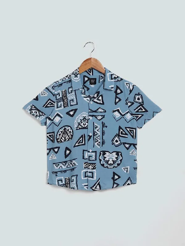 Women's unisex - style casual pants Ripped women jeans for a rebellious and fashion - forward style Y&F Kids Blue Printed Shirt