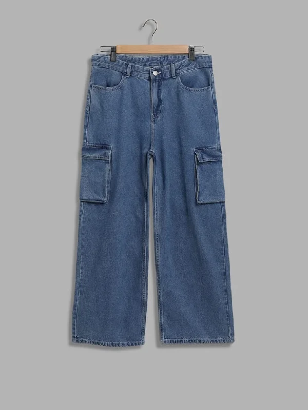 Women's pants for family gatherings Embroidered women jeans with intricate patterns Y&F Kids Blue Relaxed - Fit High - Rise Jeans