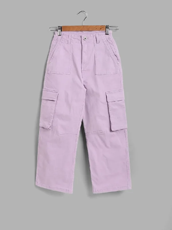 Women's pants with quick - dry fabric Button - fly women jeans with a traditional touch Y&F Kids Lilac Relaxed - Fit High - Rise Jeans