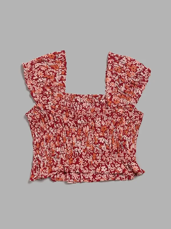 Women's one - piece jumpsuit pants Embroidered women jeans with intricate patterns Y&F Kids Maroon Ditsy Floral Printed Top Women's one - piece jumpsuit pants Embroidered women jeans with intricate patterns Y&F Kids Maroon Ditsy Floral Printed Top
