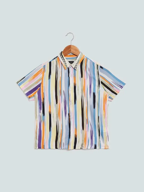 Women's recycled - material workout pants Wide - leg women jeans for a modern and relaxed vibe Y&F Kids Multicolour Stroke Striped Resort Fit Shirt