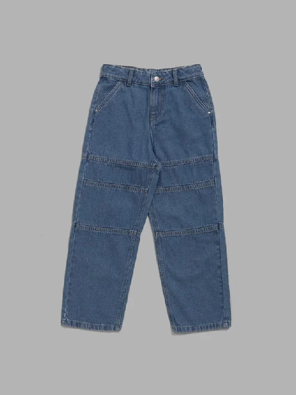 Women's pants with mesh panels Jeggings women jeans combining the comfort of leggings and style of jeans Y&F Kids Solid Mid Blue Relaxed - Fit Mid - Rise Denim Jeans
