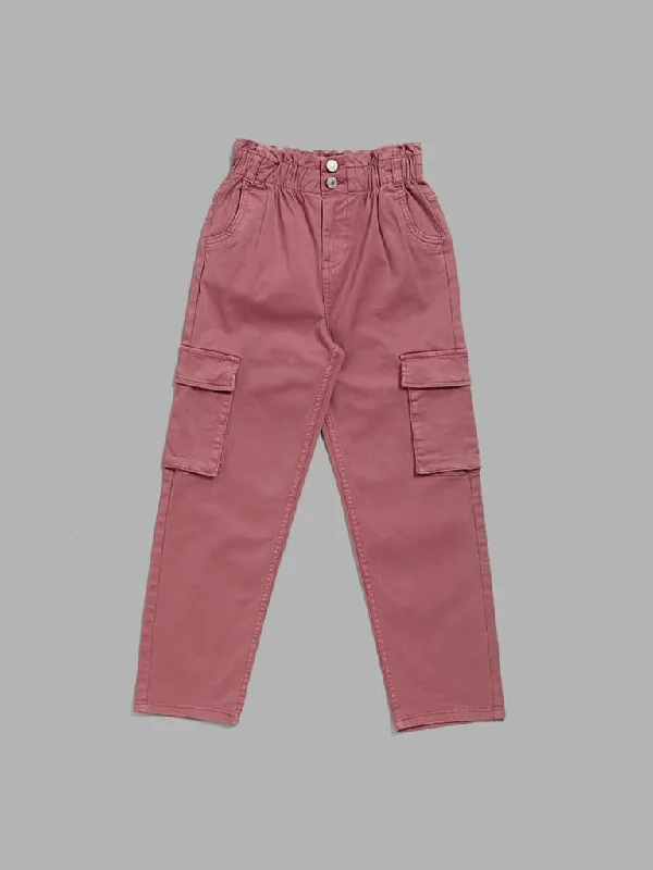 Women's pants for travel Embellished women jeans with studs or rhinestones for a glamorous touch Y&F Kids Solid Pink Paper-bag Cargo Trousers Women's pants for travel Embellished women jeans with studs or rhinestones for a glamorous touch Y&F Kids Solid Pink Paper-bag Cargo Trousers